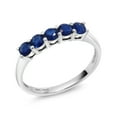 thumbnail image 2 of Gem Stone King 10K White Gold Blue Sapphire 5 Stone Wedding Engagement Anniversary Promise Ring for Women (0.80 Cttw, Round 3MM,3MM, Gemstone September Birthstone, Available in Size 5, 6, 7, 8, 9), 2 of 6