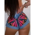 thumbnail image 1 of Lovelywholesale Mid Waist High Stretchy Butterfly Print Denim Shorts, 1 of 4