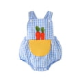 thumbnail image 3 of Piomll Girl's Bodysuits Easter Bunny Embroidered Pocket Straps Adjustable Shoulder Rompers, 3 of 9