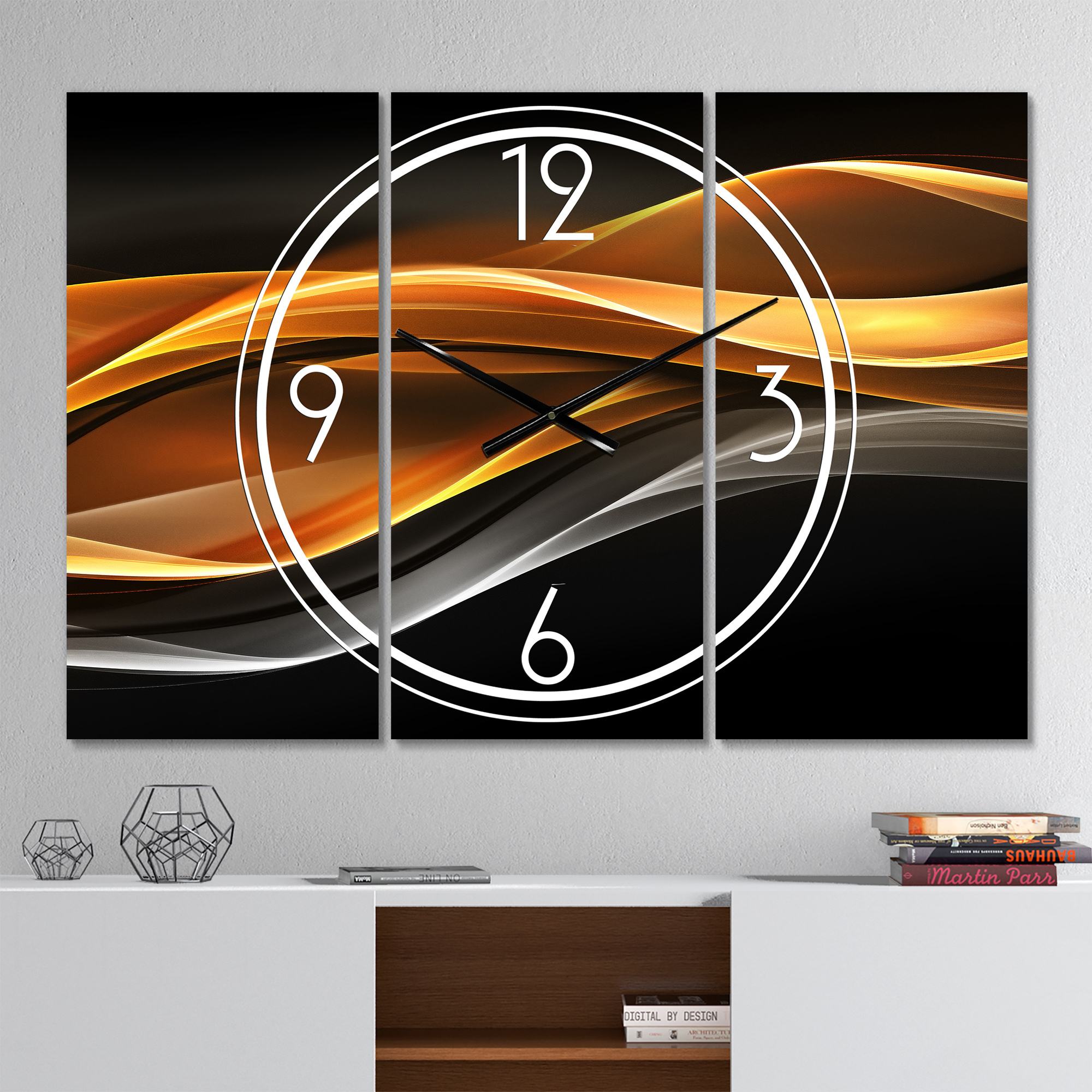 Designart 'Gold Silver Inward Lines' Modern Wall Clock