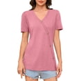 thumbnail image 4 of Tops de Color Sólido para las Mujeres, Botón de Cuello en V de Manga Corta, Top de Moda Casual para las Mujeres, 4 of 9