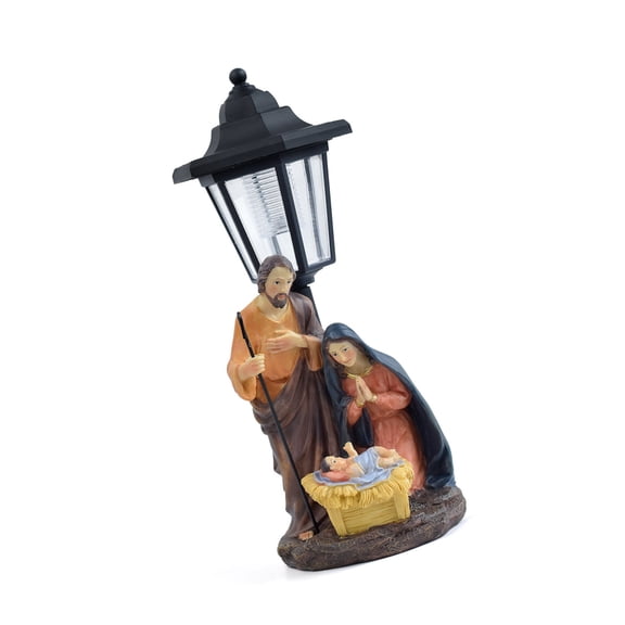 COOLHOOD Solar Operated Light Nativity Scene Resins Statue Outdoor Garden Decors Handcrafted Holy Family Ornament