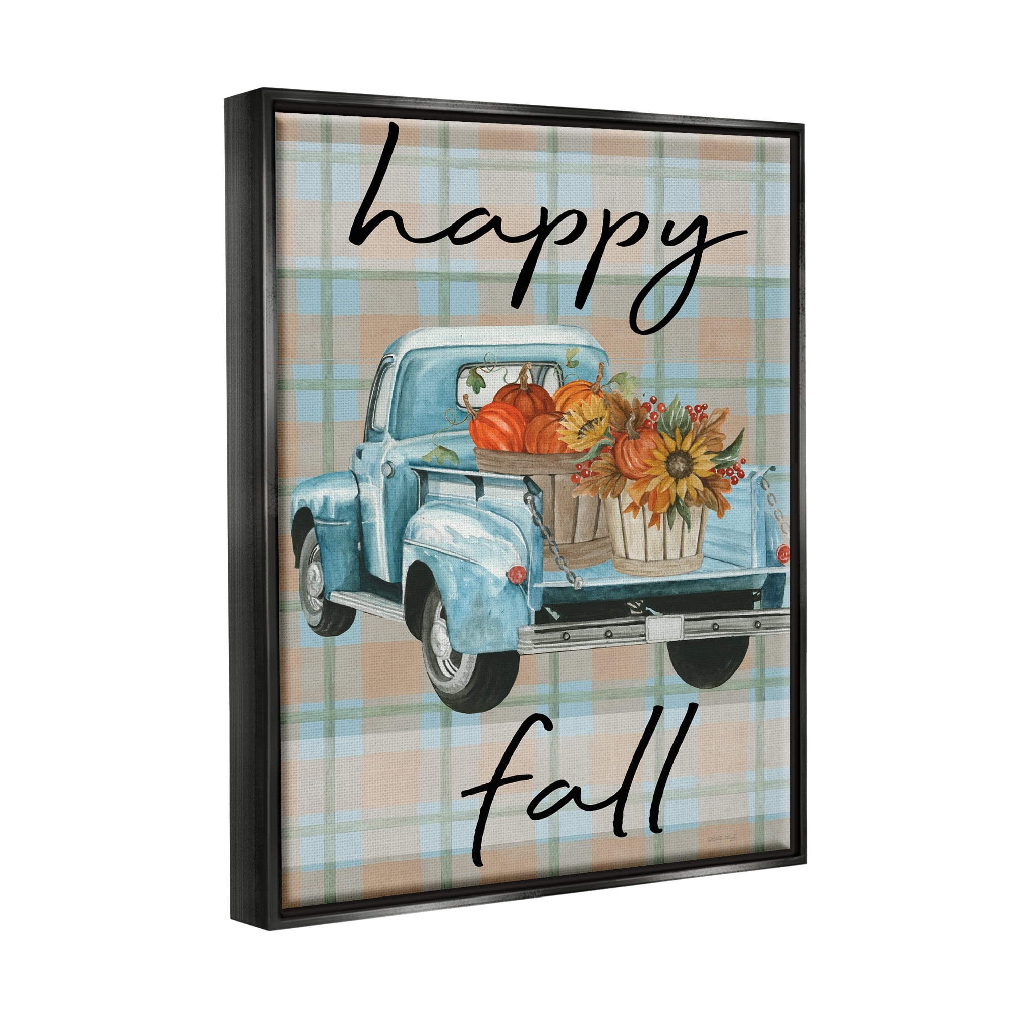 Stupell Industries Happy Fall Flower Truck Transportation Painting Black Floater Framed Art Print Wall Art, 17 x 21