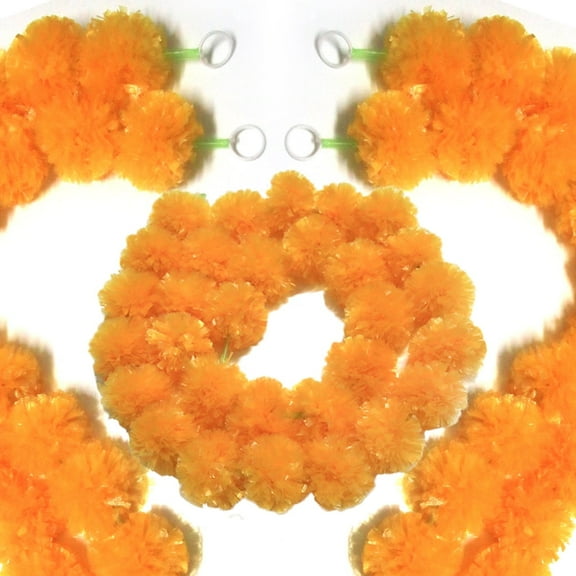 Gamexcel Marigold Garland 25ft Long Artificial Orange Garlands, 5 Pieces