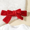thumbnail image 5 of GYRATEDREAM Newborn Baby Girl Christmas Outfits Infant Solid Long Sleeve Ribbed Knitted Romper Velvet Suspender Skirt Headband 3Pcs Set Toddler Xmas Clothes Red for 0-18 Months, 5 of 8