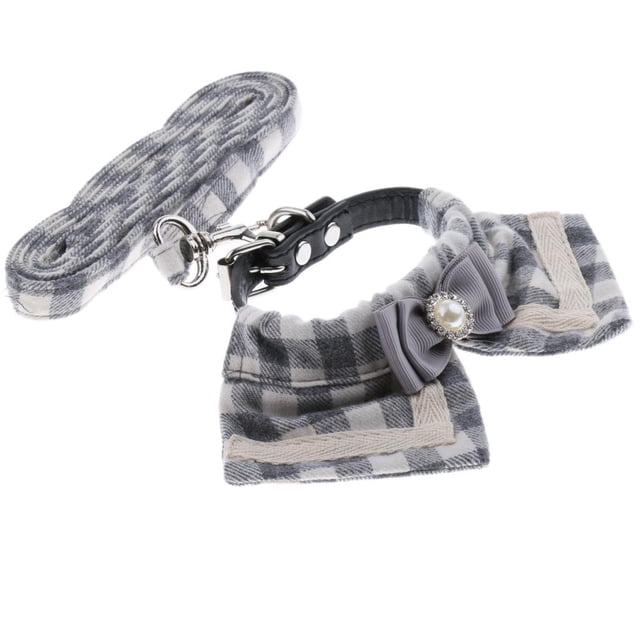 Mascota Correa Cuerda, Cachorro Pajarita Collar Correa M Cuadros Plaid negro Zulema Juego de arnés y correa para perros