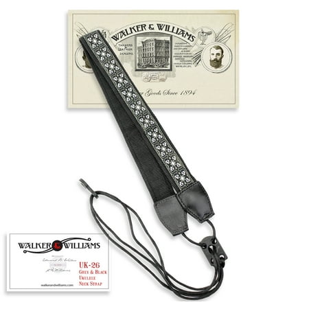 - Walker & Williams UK-26 Grey, White & Black Woven Cotton & Nylon Adjustable Ukulele Strap for Any Size Uke