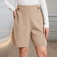 thumbnail image 4 of SwiftWear Women's Summer Casual Dressy Pleated Shorts with Elastic Waistband & Button Front High Waisted Knee Length Shorts for Daily Office, 4 of 7