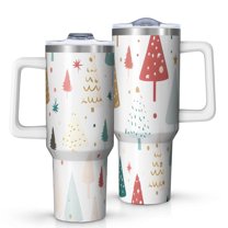 White Christmas Tree Pattern Tumbler with Handle and Lid,40oz Double Wall Vacuum Insulated Tumbler,Cups Gift for Women and Men