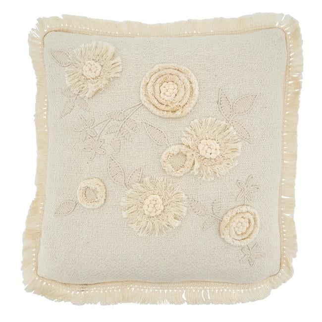 Saro Lifestyle Ivory Sky Collection Tufted and Applique Throw Pillow with Poly Filling 12 x 18 