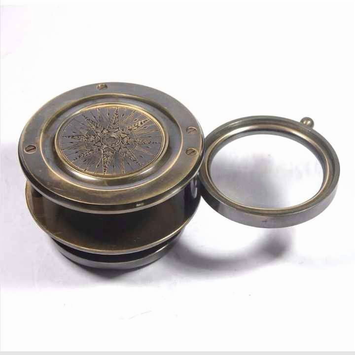 Brass Magnetic Antique Drum Compass Nautical Engravable Personalized Travelling Camping Hiking Pocket Gift Compass