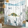 thumbnail image 4 of Mizhona Nautical Sea Turtle Shower Curtain Ocean Coastal Theme with Corals Bathroom Curtain Decor 72"X72", 4 of 5