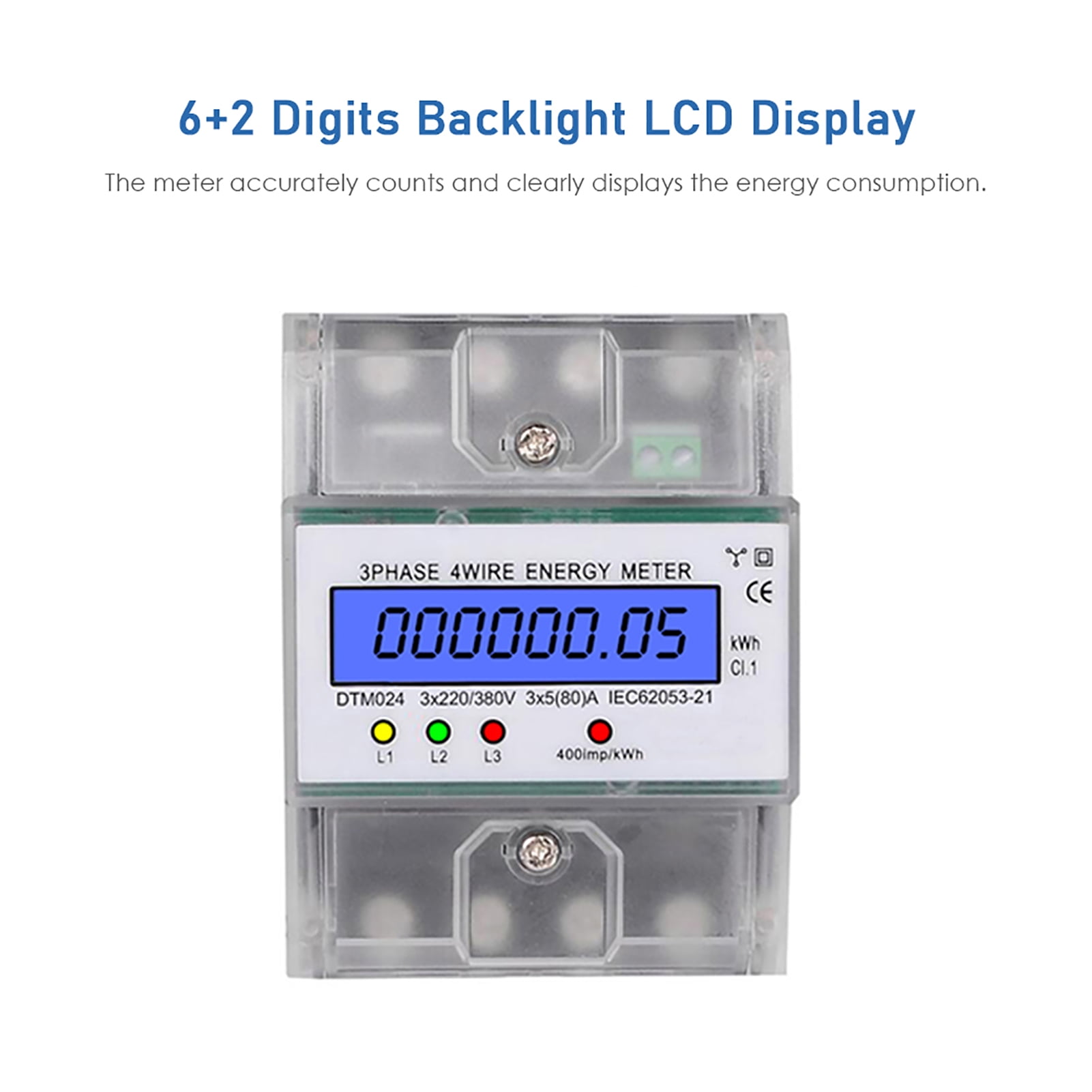 220v 3 Phase 4 Wire Energy Meter 220/380V 5-80A Energy Consumption KWh Meter DIN Rail Installation Digital Electric Power Meter With LCD Backlight Display