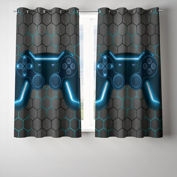NTBED Game Console Blackout Curtains Drapes for Boys Girls Kids Bedroom Play Room Grommet 2 Panels Darkening Window Treatment 52Wx84L Blue
