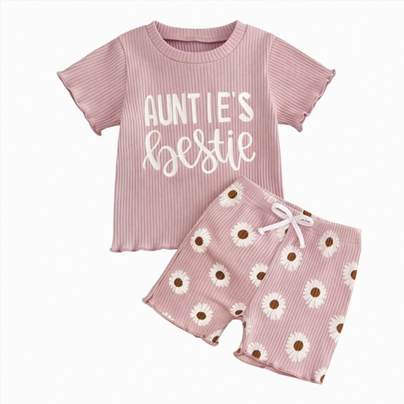 BOBOGOJP Toddler Baby Girl Summer Clothes Daddys Girl Short Sleeve T-Shirts Tops Shorts Set 6 12 18 24 Month 2T 3T Pink for Size 6-12 Months