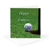 3dRose, Image of Happy Fathers Day On Greens With Golf Ball Closeup, 1 Greeting Card with envelope