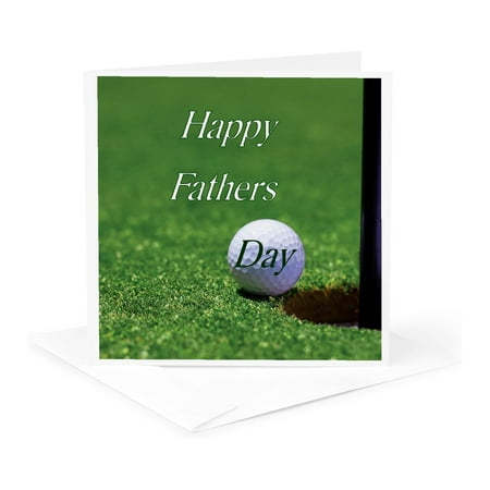 3dRose, Image of Happy Fathers Day On Greens With Golf Ball Closeup, 1 Greeting Card with envelope