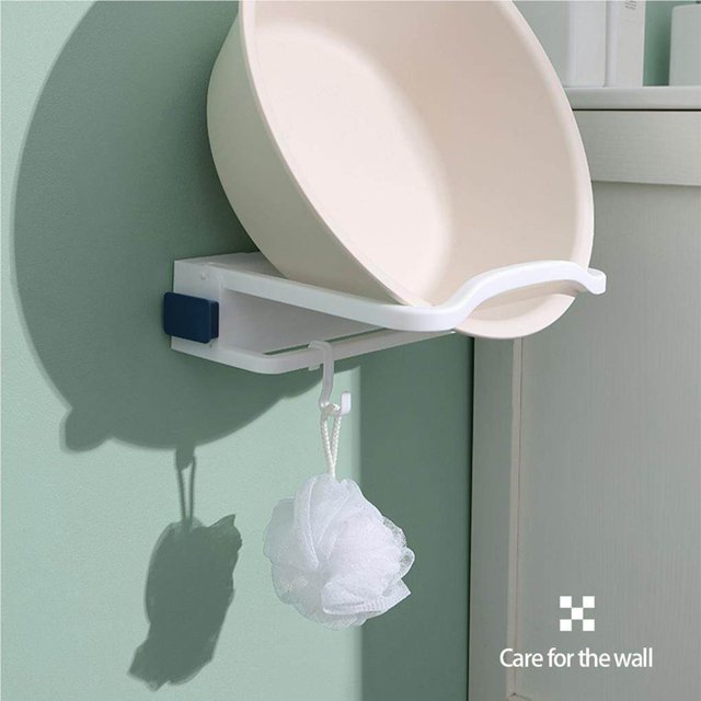 Foldable Washbasin Slipper Storage Rack with Hooks Punch-free Wall Washbasin Slipper Storage Rack Mounted Basin Rack Hooks Bathroom Organizer