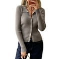 thumbnail image 2 of Women Long Sleeve Button Down Ribbed Knit Cardigan Shirt Casual Slim Fit Collared Sweater Top Camel XL, 2 of 8