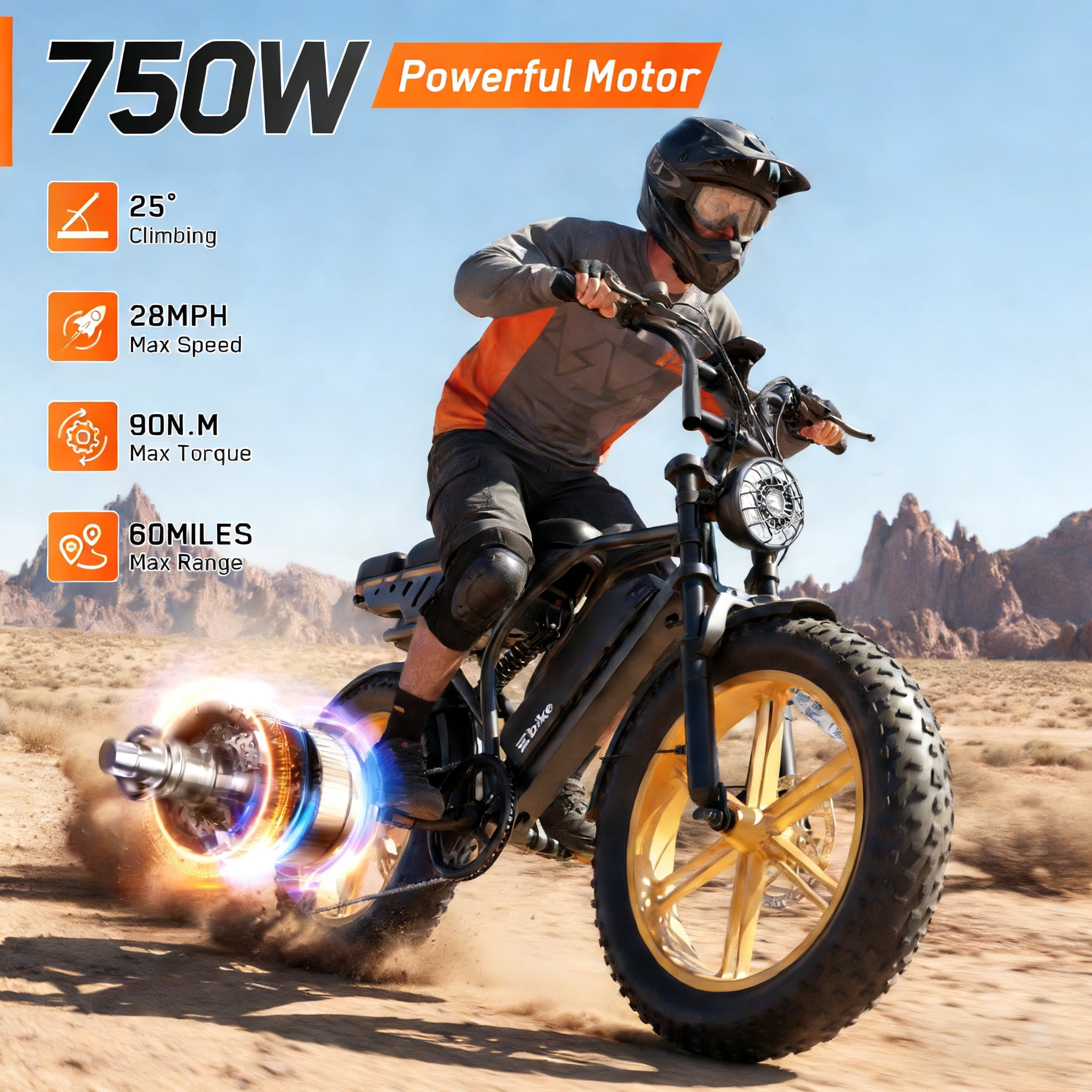 Electric Bike for Adults, 20"x4.0 Fat Tire E Bicycle, 750W Motor 48V 15Ah Removable Battery 7-Speed E Mountain Bike, UL2849, LCD Display