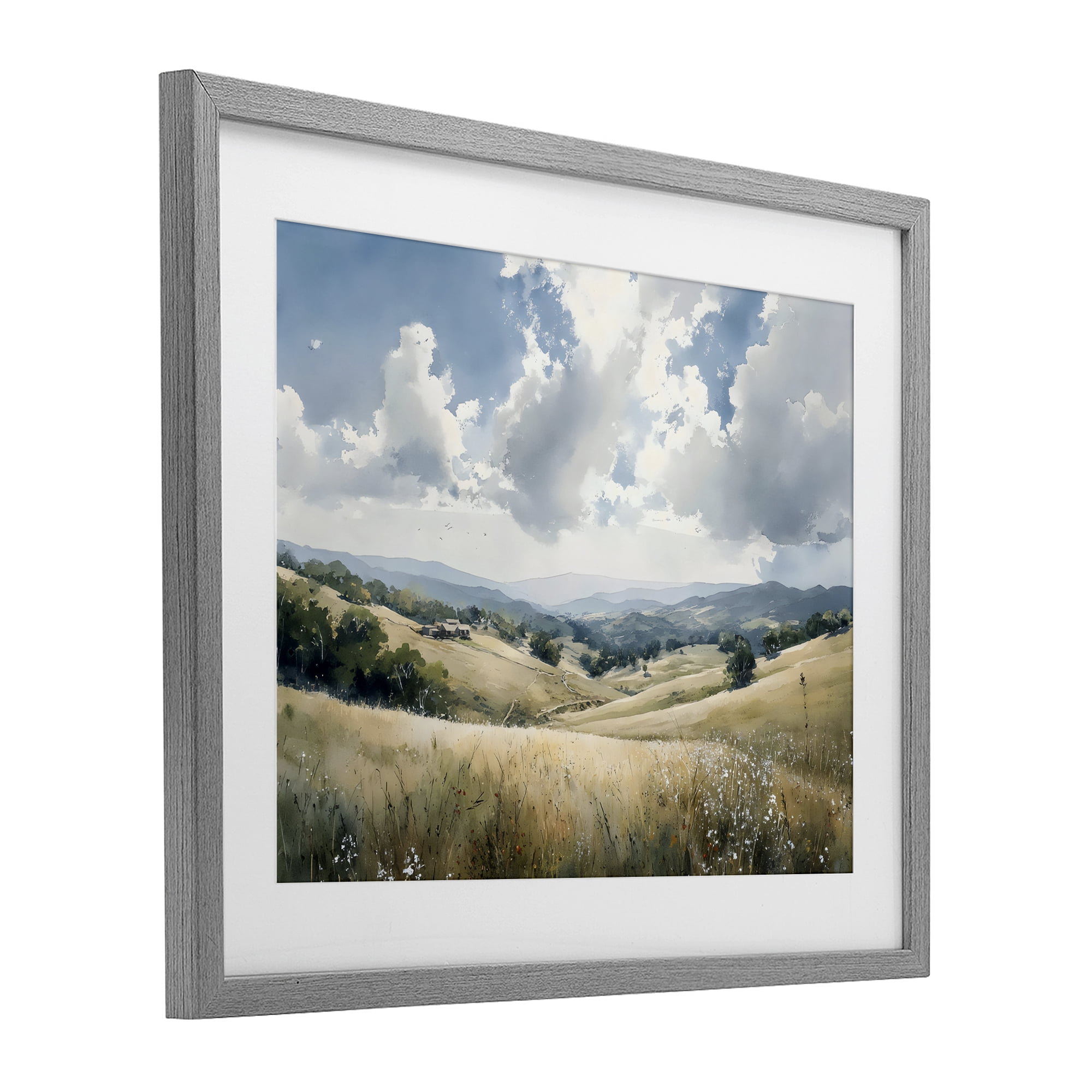 Stupell Industries Distant Hill House in Meadow Gray Framed Print Under Glass, design by Franklyn Gregory