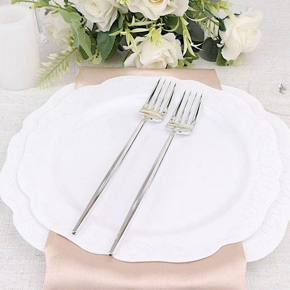 BalsaCircle 24 Silver 8" Heavy Duty Plastic Forks Disposable Wedding Cutlery