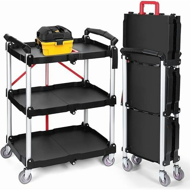 GloryStar Chariot Utilitaire Pliable Robuste, Capacité de Charge de 176 Lb, Roues Pivotantes à 360° et Poignée Ergonomique Rouge pour la Maison, le Garage et le Bureau