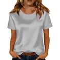 thumbnail image 2 of Womens Satin Summer Tops Short Sleeve Blouses Crew Neck Shirts Business Casual Outfits Fashion Clothing 2026, XL, 2 of 8