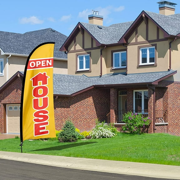 QSUM We are Open Theme Feather Flag and Pole Kit, 7FT Commercial Banner for Open Day, Now Open Adverting Flag