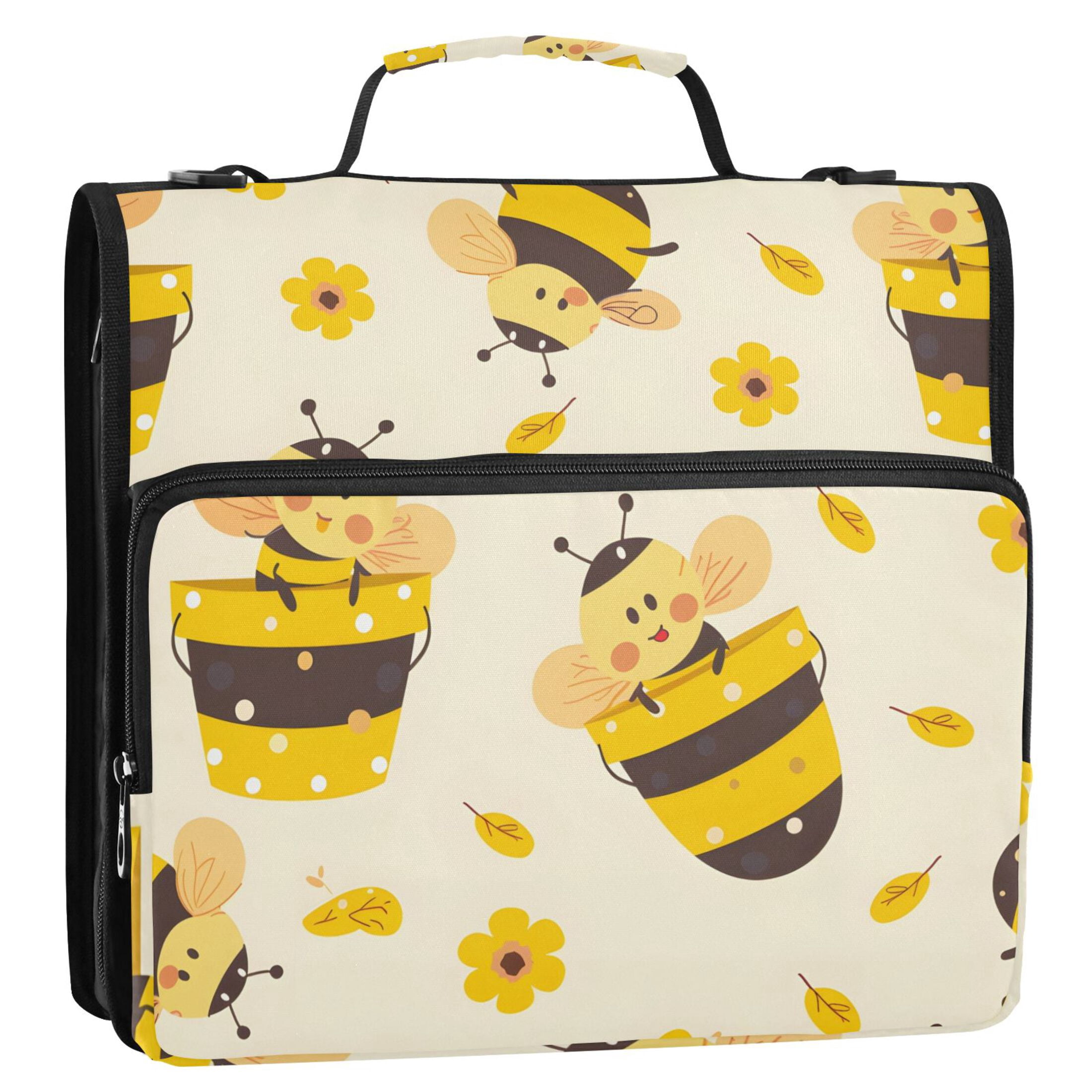 ALAZA Zipper Binder Cute Bees and Daisy 3 Ring Trapper Keeper File Folder Organizer Bag