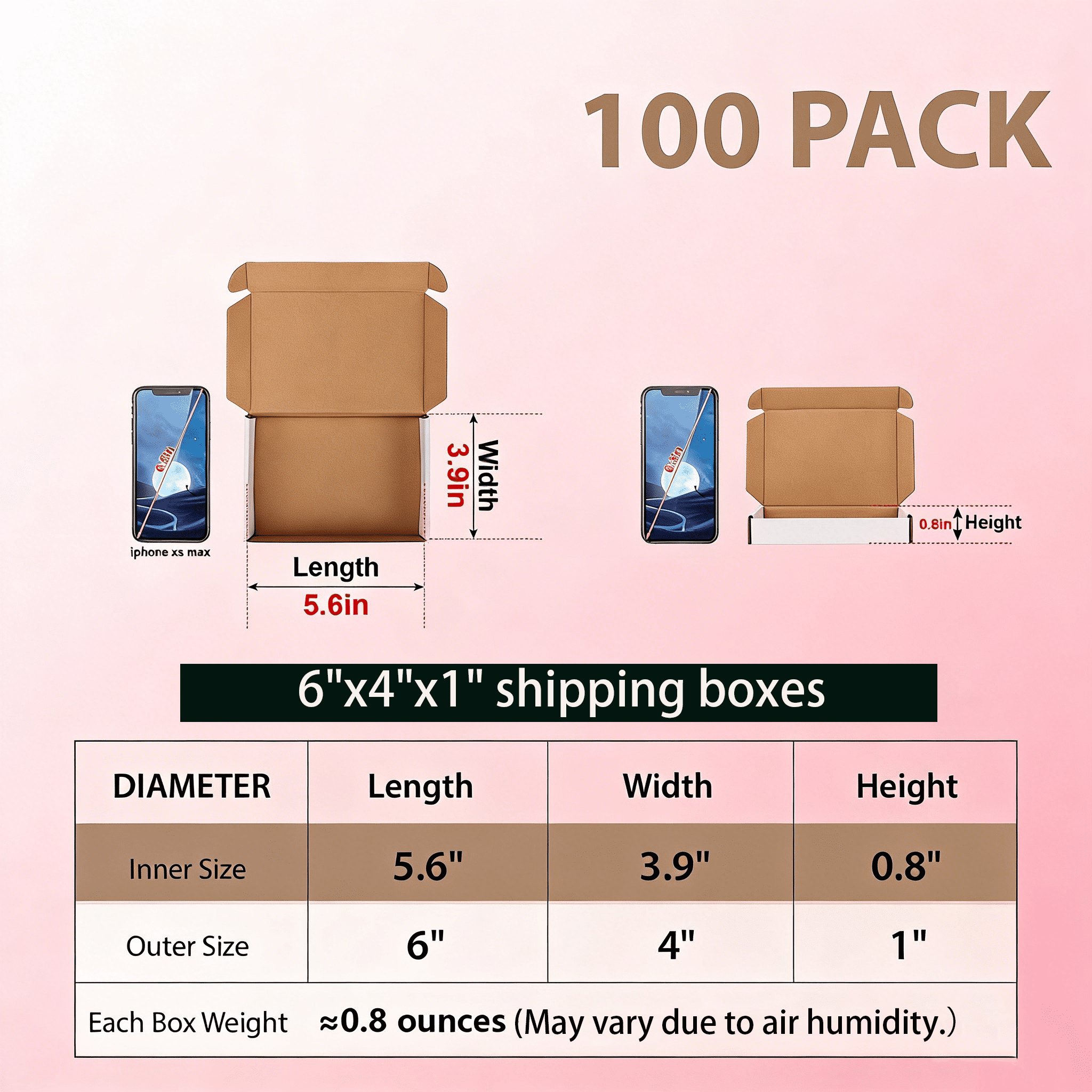 (100 pack)6x4x1 Shipping Boxes, Small Tuck-Top Corrugated Box, Mailer Box, white