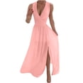thumbnail image 1 of DPTALR Robe Longue à Manches Longues Fendue Col en V Couleur Unie pour Femmes, 1 of 8