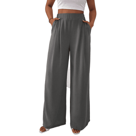 Cuteduck Women's Solid Color Wide Leg Pants – High Waisted Flowy Palazzo Trousers with Slant Pockets Casual Loose Pants S-2XL