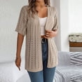 thumbnail image 2 of Women's Boho Crochet Knit Cardigan with Short Sleeves and Open Front Design Featuring Lightweight Textured Fabric Khaki S, 2 of 7
