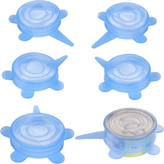 ACDANC 6 Pack Pet Food Can Cover Stretchable 1 Fit 3 Universal Size Silicone Can Lids for Dog and Cat Food Can Blue