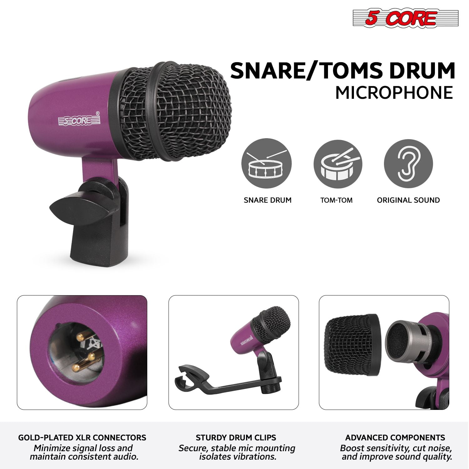 7-Piece All-Metal Drum Microphone Kit for Tom, Snare & Cymbals, Professional Wired Instrument Mics for Studio & Live Performance