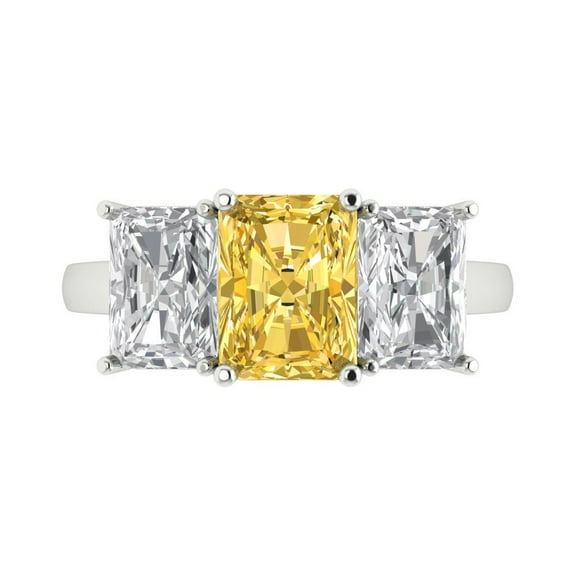 Three-Stone Engagement Ring for Women - 4ct Natural Citrine in 18K White Gold Promise Ring