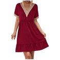 thumbnail image 2 of Robes pour Femmes Été 2024 Surdimensionné Printemps et Col en V Coton et Lin Décontracté Dentelle Manches Courtes Robe 50 % de Réduction Liquidation!, 2 of 7