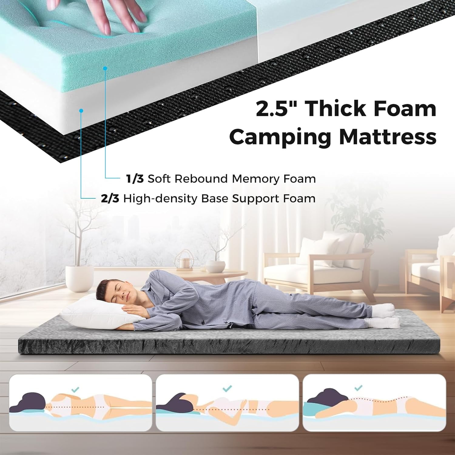 Memory Foam Campingmatte – Wasserdicht, Faltbar, 7,6 Cm Dick, Inkl. Tragetasche