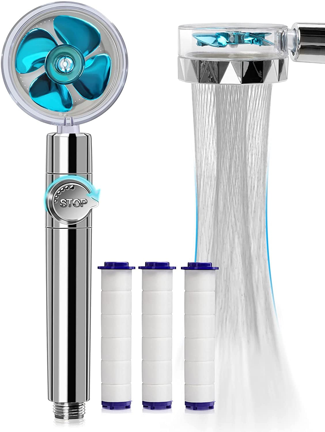 High Pressure Shower Heads, Handheld Turbo Fan Shower, Hydro Jet Shower Head Kit with 3 Filters, Turbocharged Shower Head