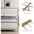 thumbnail image 3 of Queen Size Metal Bed Frame, Upholstered Platform Bed with Linen Headboard and Footboard, Wood Grain Bed Frame with Rivet, No Box Spring Needed, Vintage, Wood, 3 of 6