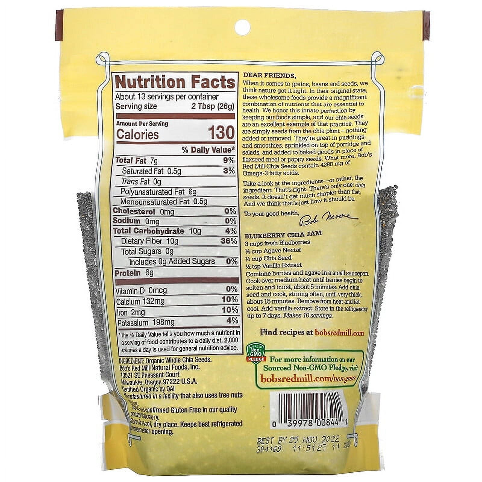 Bob's Red Mill, Organic Whole Chia Seeds, 12 oz Pack of 2