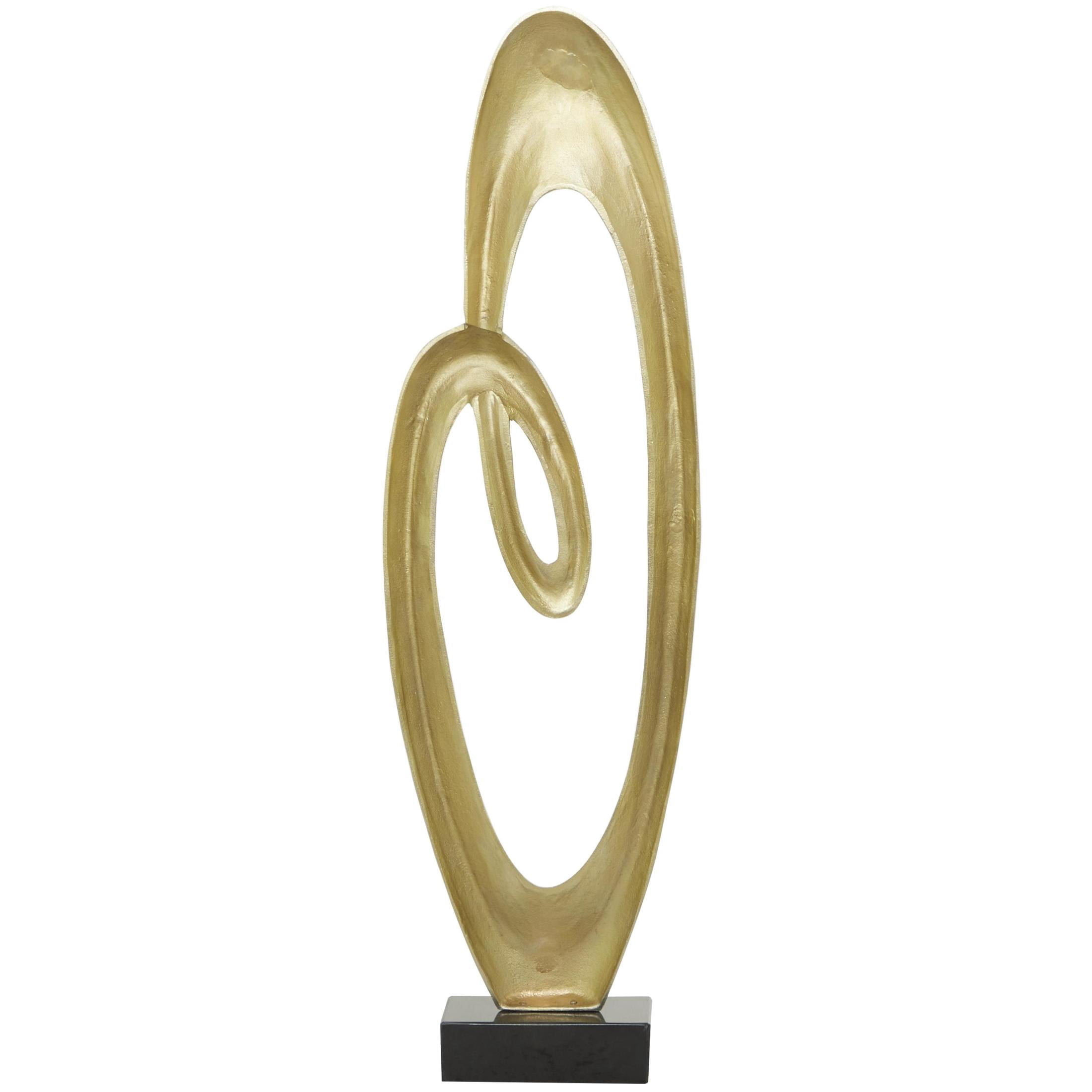16" x 52" Gold Aluminum Metal Swirl Abstract Sculpture with Black Marble Base, by DecMode