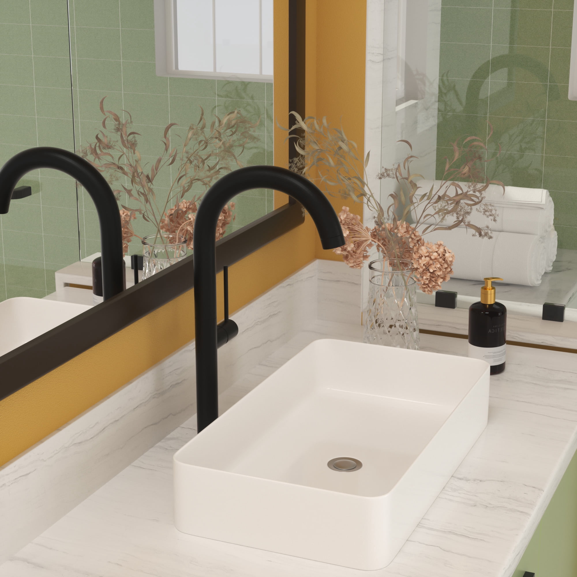 24"×14"×4.5" White Ceramic Rectangular Countertop Bathroom Sink