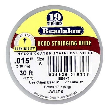 Stringing Wire 19-Strand .015-Inch (.38-Millimeter) Diameter 30-Feet/Pkg, Bright, Stated size is Small By Beadalon