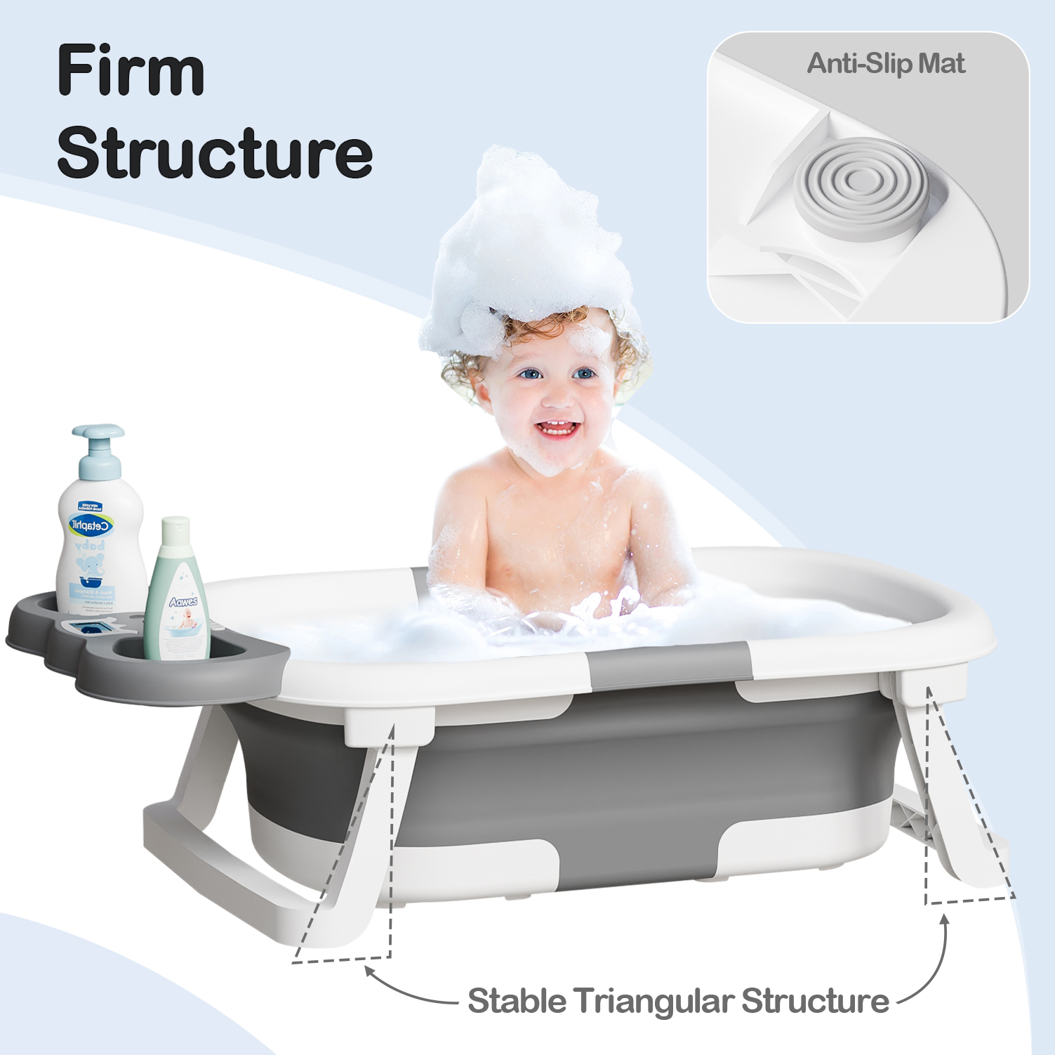 Aprpink Foldable Baby Bathtub with Thermometer, Gray photo 8
