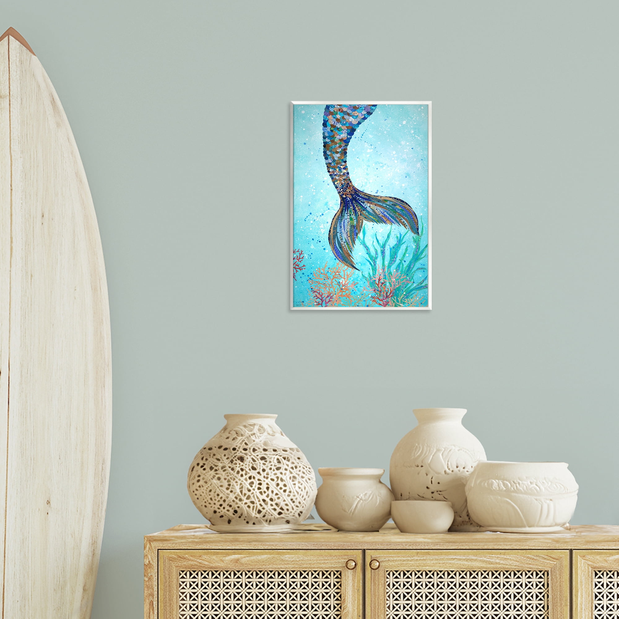 Stupell Industries Tall Tails Mermaid Fairy Tales & Fantasy Painting Unframed Art Print Wall Art, 13 x 19