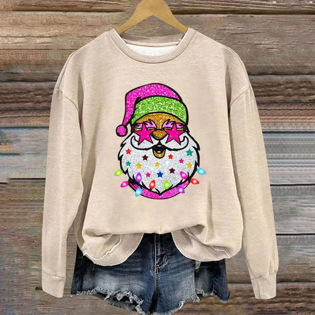 EGNMCR Sweat-Shirt de Noël Mode Décontractée pour Femmes Manches Longues Col Rond Imprimé Sweat-Shirt Blouse