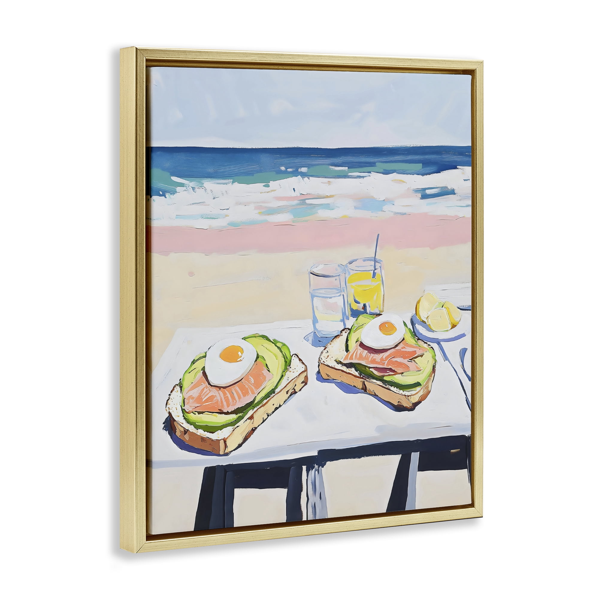 Stupell Industries Avocado Toast at Beach Gold Framed Floater Canvas Wall Art, design by The Prints Vibe