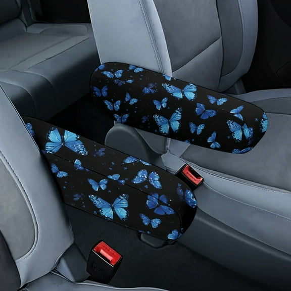 Yuyamidu Blue Butterfly Auto Seat Armrest Covers Easy to Install Car Armrest Cover Replacement Reusable Armrest Decorative Accessories for Most Cars